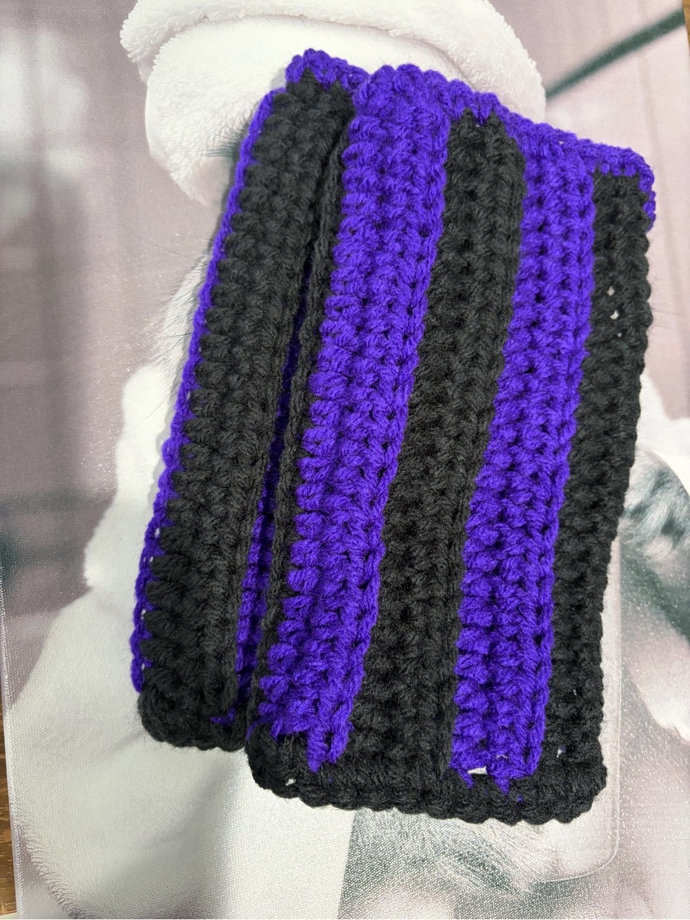 Handmade Crochet Fingerless Gloves | Purple & Black Striped - Picture 4 of 4